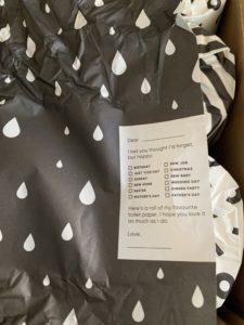 The wrapper from a package of toilet paper.